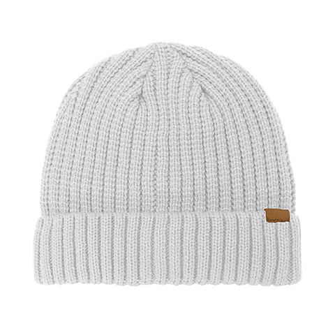 B2200 Headwear24 Rib Knitted Cuffed Beanie - White