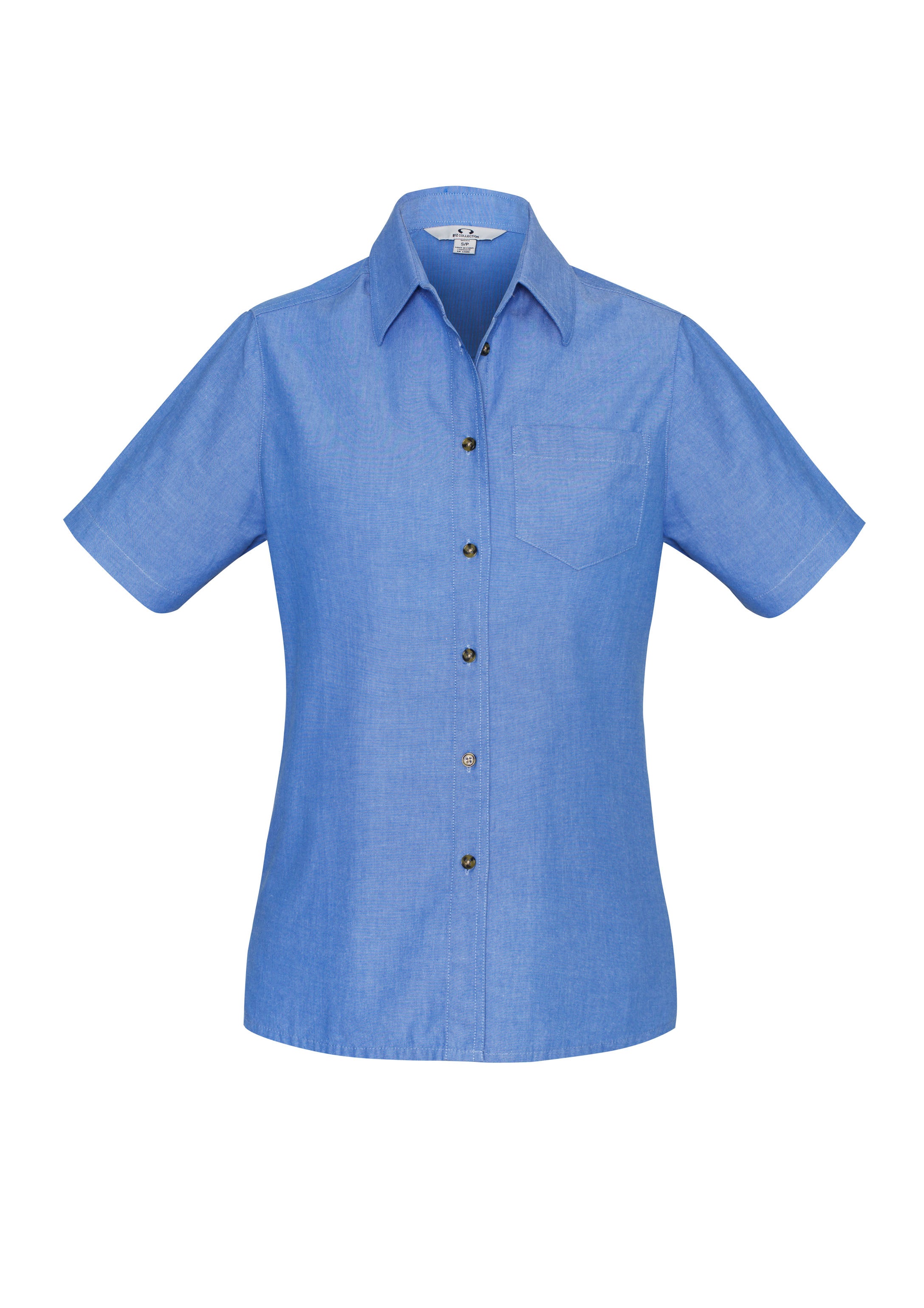 Chambray Womens Short Sleeve Shirt Chambray Blue front view