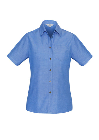 Chambray Womens Short Sleeve Shirt Chambray Blue front view
