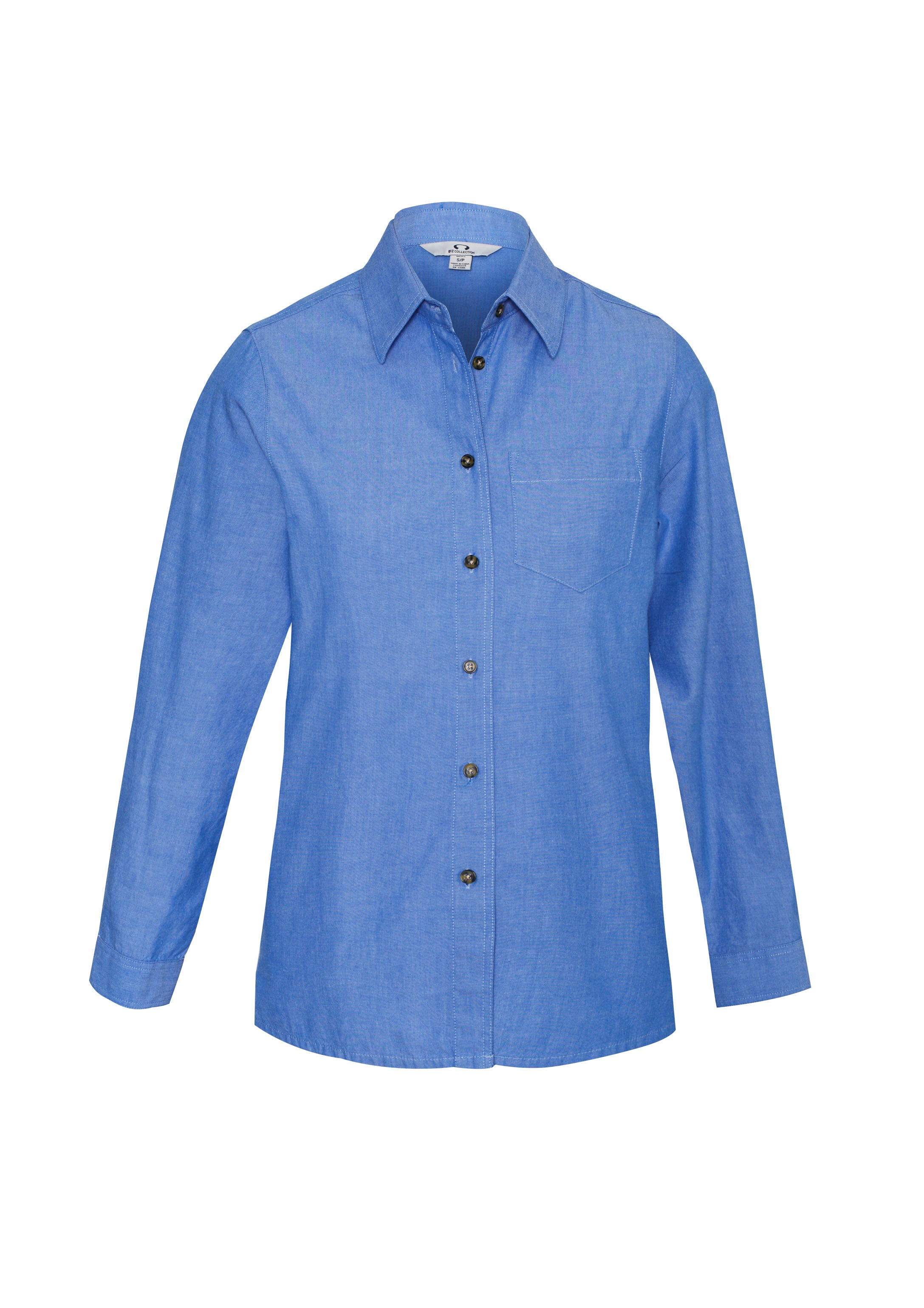 Chambray Womens Long Sleeve Shirt Chambray Blue front view