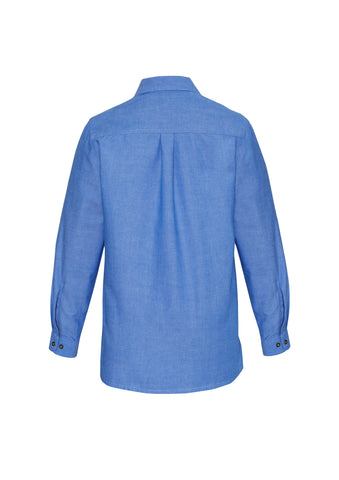 Chambray Womens Long Sleeve Shirt Chambray Blue back view