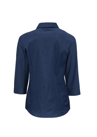 Micro Womens Check 3/4 Sleeve Shirt Navy back view