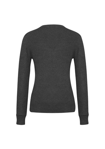 V-Neck Womens Knit Pullover Charcoal back view