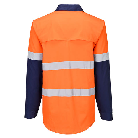 Industrial Hi-Vis Lightweight Contrast Shirt L/S Orange/Navy back