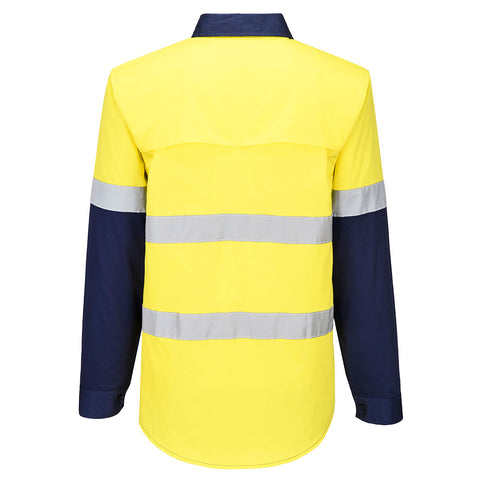 Industrial Hi-Vis Lightweight Contrast Shirt L/S Yellow/Navy back