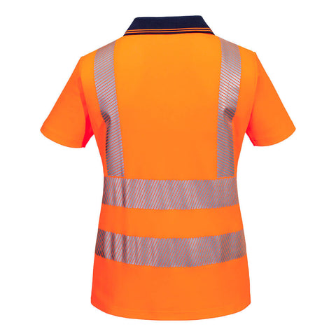 Hi-Vis Womens Cotton Comfort Contrast Polo Shirt S/S Orange/Navy back