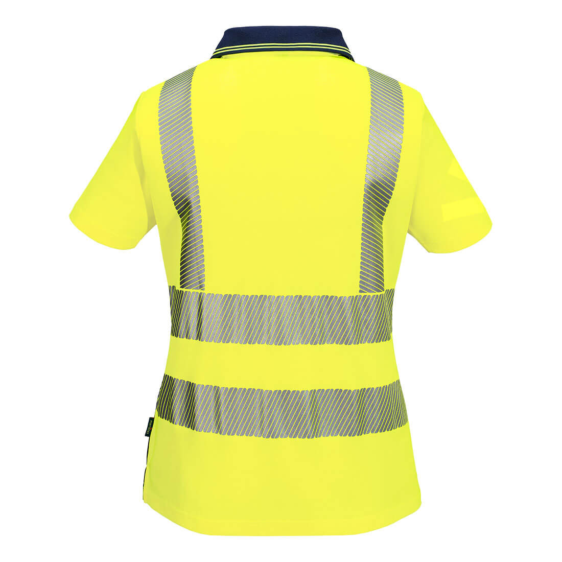 Hi-Vis Womens Cotton Comfort Contrast Polo Shirt S/S Yellow/Navy back