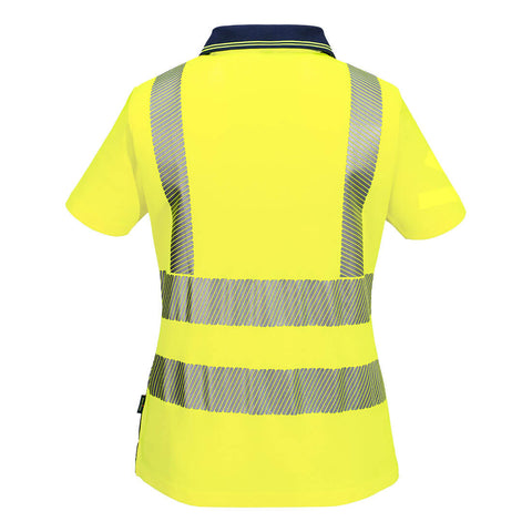 Hi-Vis Womens Cotton Comfort Contrast Polo Shirt S/S Yellow/Navy back