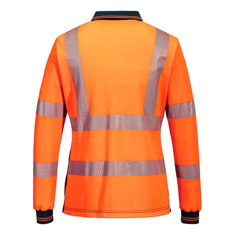 Hi-Vis Women's Cotton Comfort Polo Shirt L/S Orange/Navy back