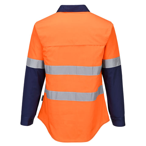 Hi-Vis Women's Lightweight Contrast Shirt L/S Orange/Navy back