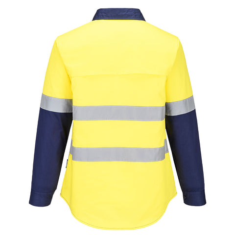 Hi-Vis Women's Lightweight Contrast Shirt L/S Yellow/Navy back