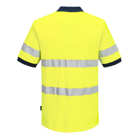 Hi-Vis Class D/N Contrast Polo Shirt S/S Yellow/Navy back