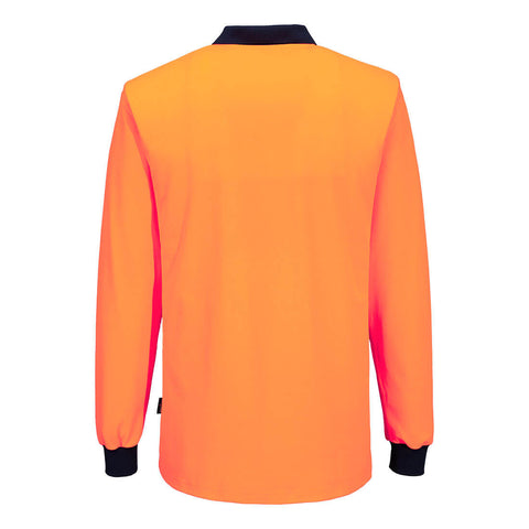 Hi-Vis Cotton Comfort Contrast Class D Polo Shirt L/S Orange/Navy back