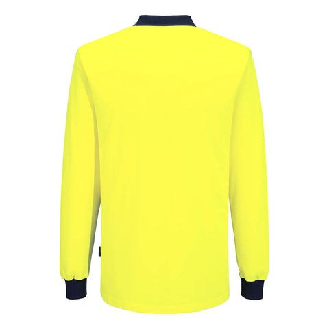 Hi-Vis Cotton Comfort Contrast Class D Polo Shirt L/S Yellow/Navy back