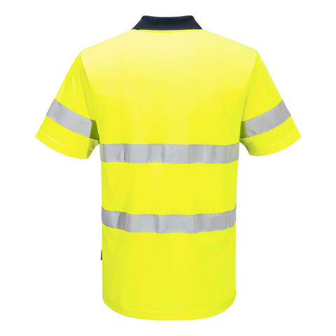 Hi-Vis Contrast Polo Shirt S/S Yellow/Navy back