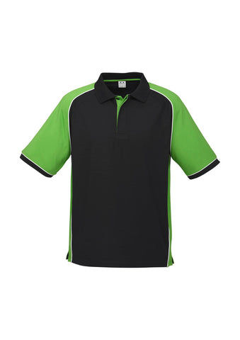 Nitro Mens Short Sleeve Polo Black/Green/White front view