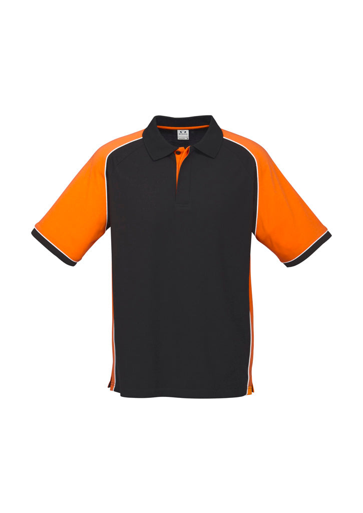 Nitro Mens Short Sleeve Polo Black/Orange/White front view