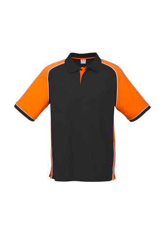 Nitro Mens Short Sleeve Polo Black/Orange/White front view