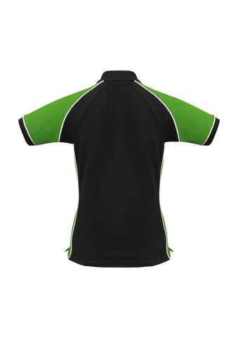 Nitro Womens Short Sleeve Polo Black/Green/White back view