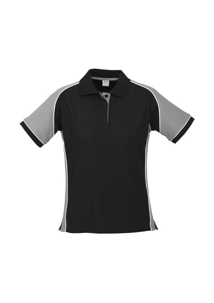 Nitro Womens Short Sleeve Polo Black/Grey/White front view