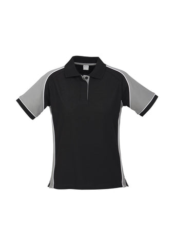 Nitro Womens Short Sleeve Polo Black/Grey/White front view