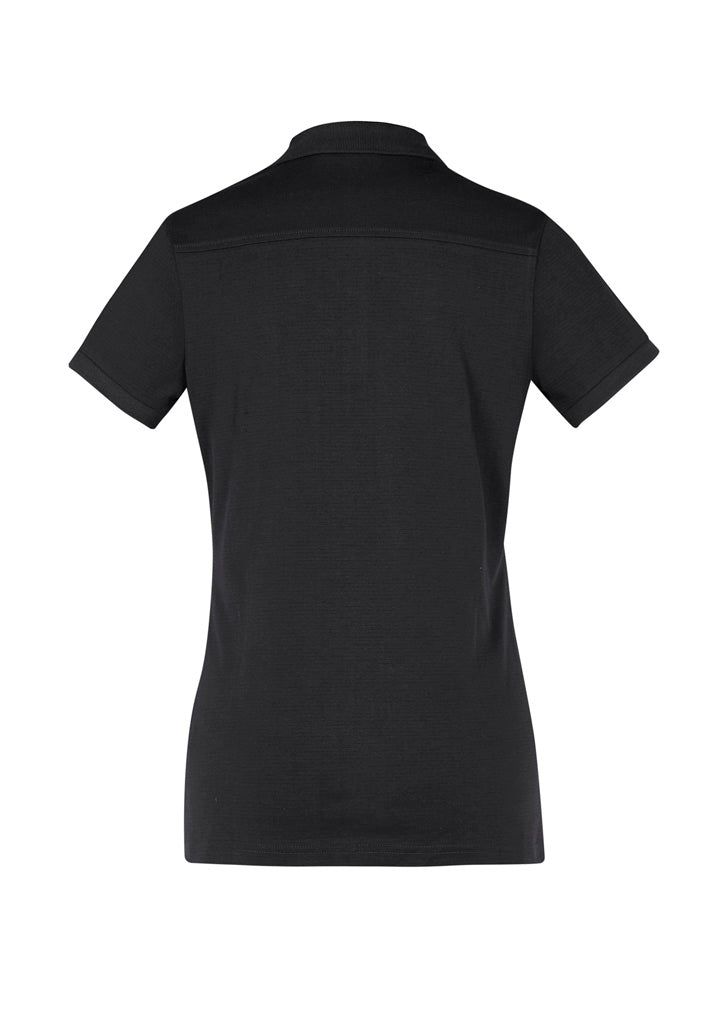 Aston Womens Short Sleeve Polo Black/Silver Grey back view