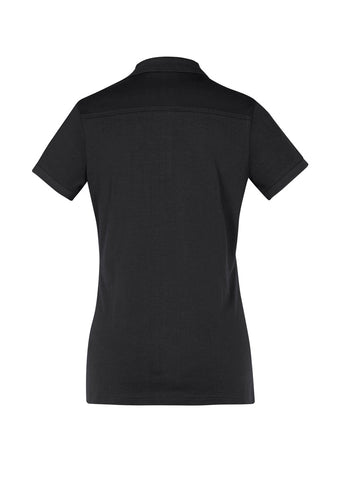 Aston Womens Short Sleeve Polo Black/Silver Grey back view