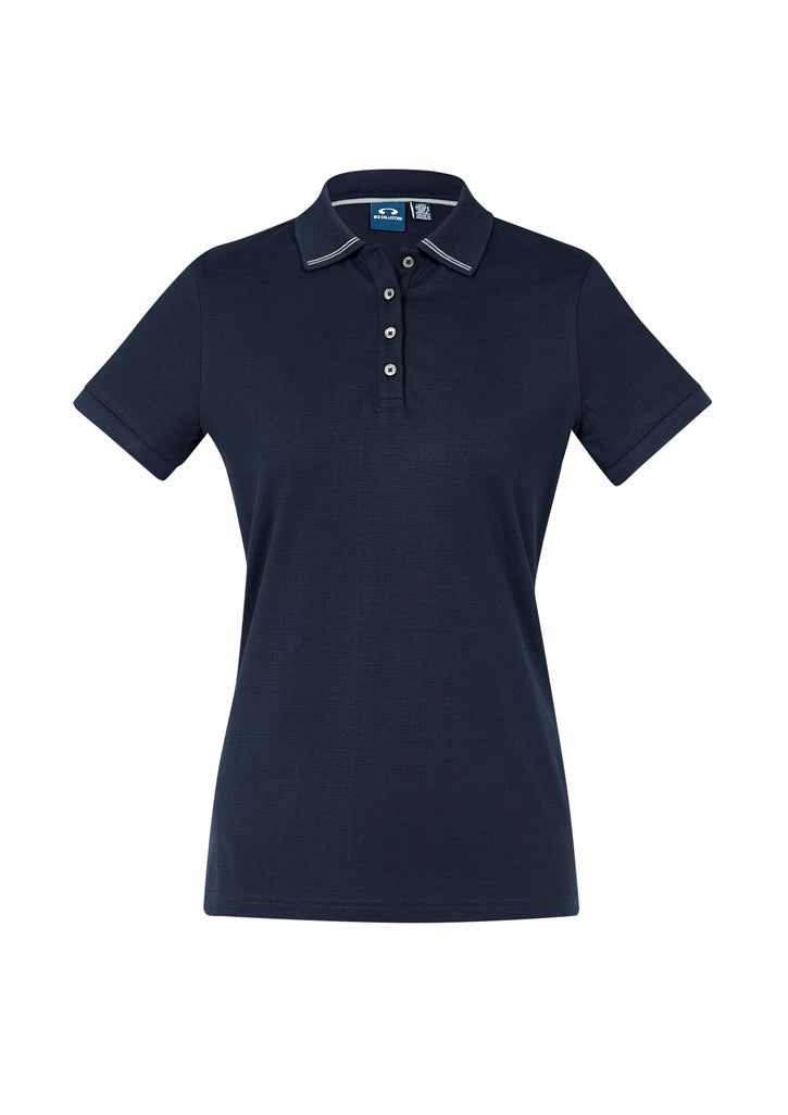 Aston Womens Short Sleeve Polo Navy/Silver Grey front view