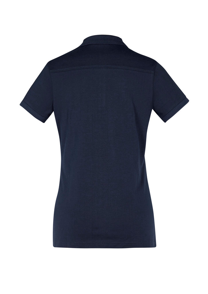 Aston Womens Short Sleeve Polo Navy/Silver Grey back view