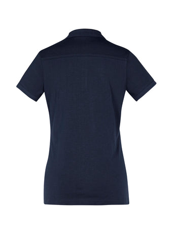Aston Womens Short Sleeve Polo Navy/Silver Grey back view