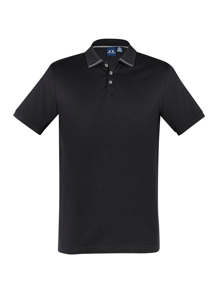 Aston Mens Short Sleeve Polo Black/Silver Grey front view