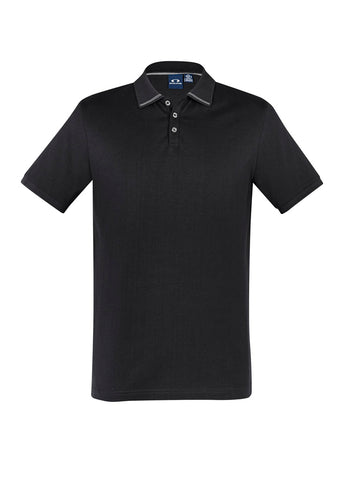 Aston Mens Short Sleeve Polo Black/Silver Grey front view