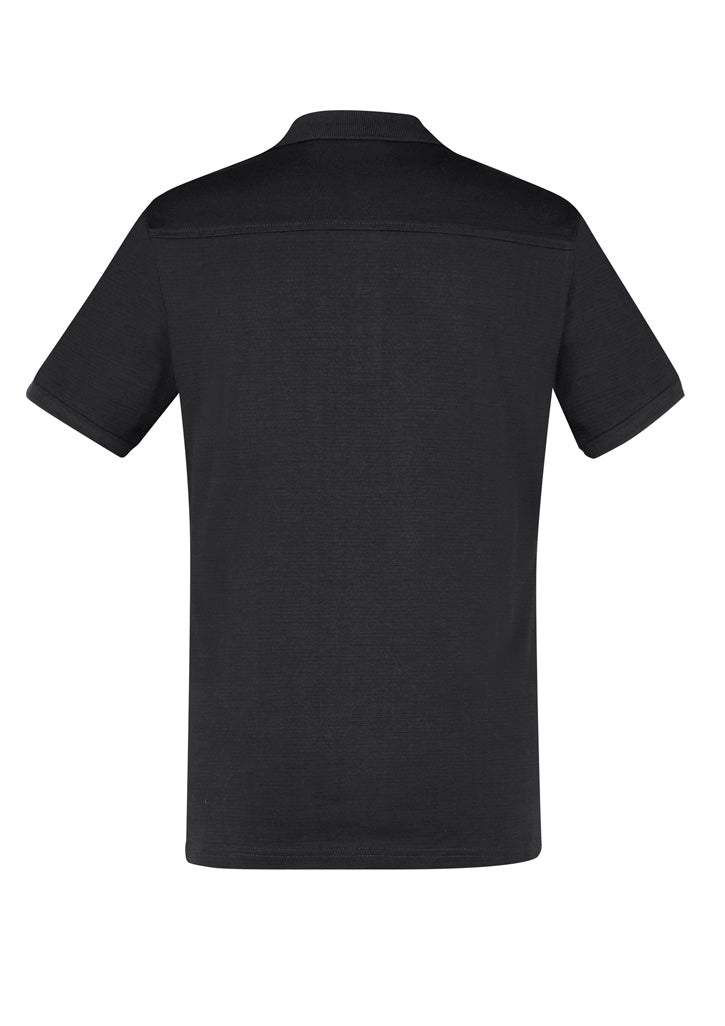 Aston Mens Short Sleeve Polo Black/Silver Grey back view