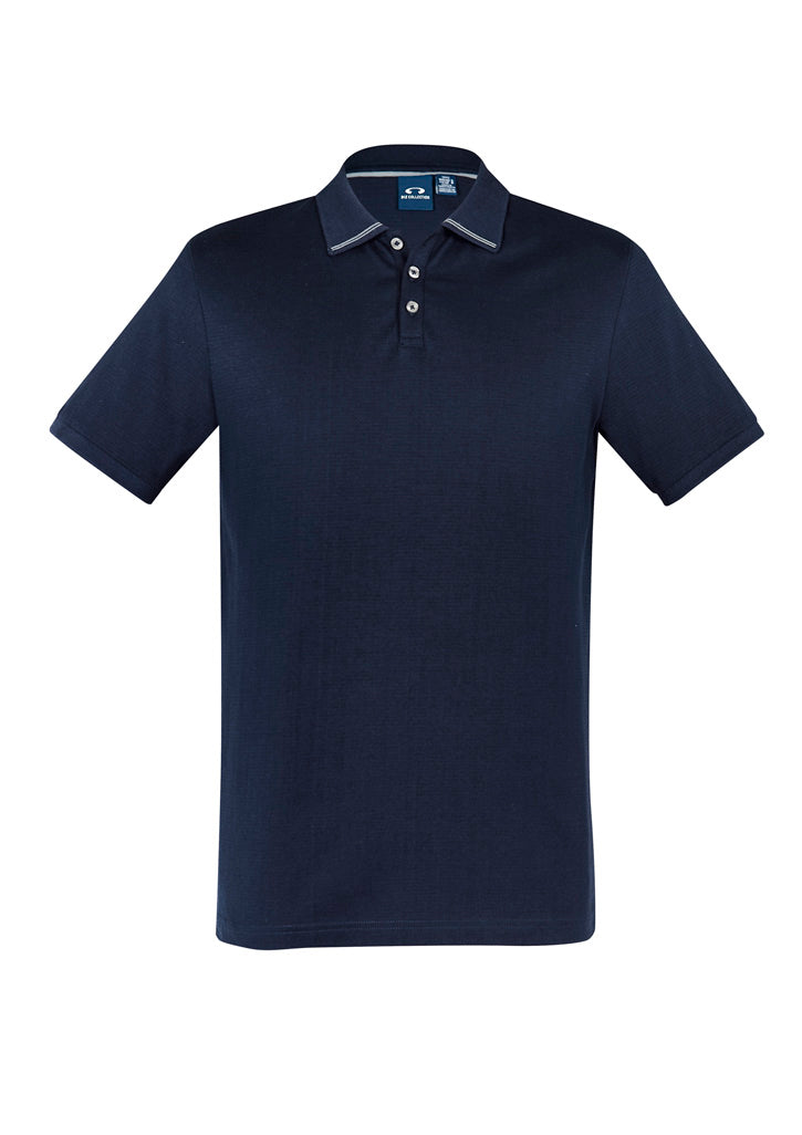 Aston Mens Short Sleeve Polo Navy/Silver Grey front view