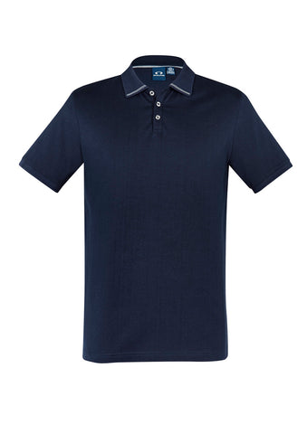 Aston Mens Short Sleeve Polo Navy/Silver Grey front view