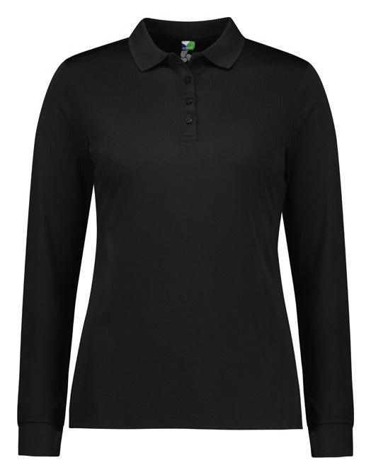 Action Womens Long Sleeve Polo in Black