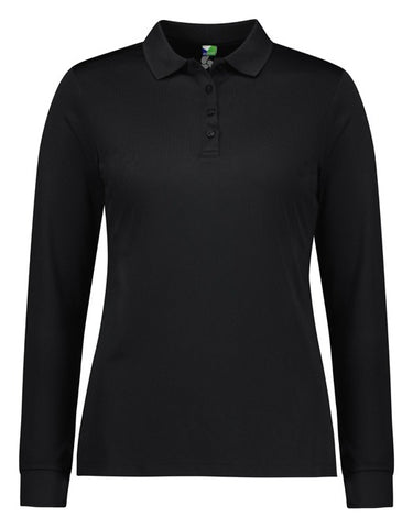 Action Womens Long Sleeve Polo in Black