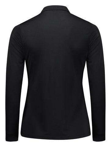 Action Womens Long Sleeve Polo Black back view