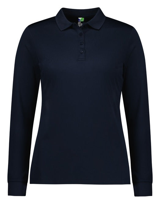 Action Womens Long Sleeve Polo Navy front view