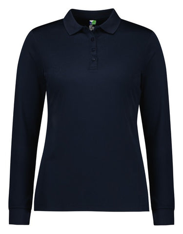 Action Womens Long Sleeve Polo Navy front view