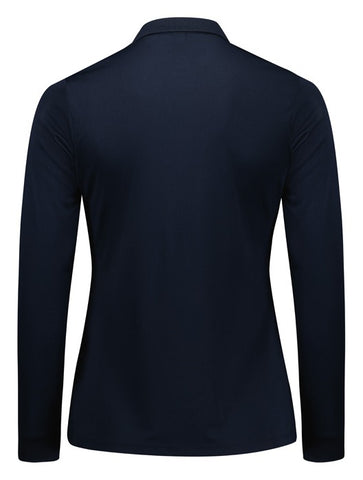 Action Womens Long Sleeve Polo Navy back view