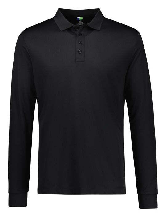 Action Mens Long Sleeve Polo in Black