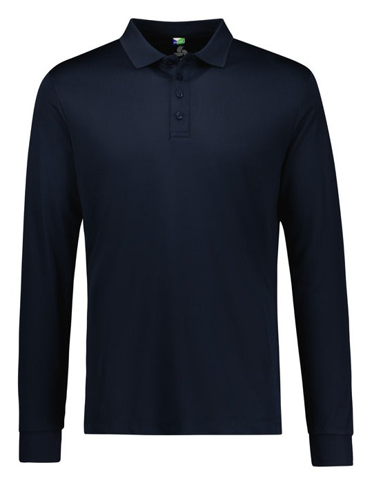 Action Mens Long Sleeve Polo Navy front view