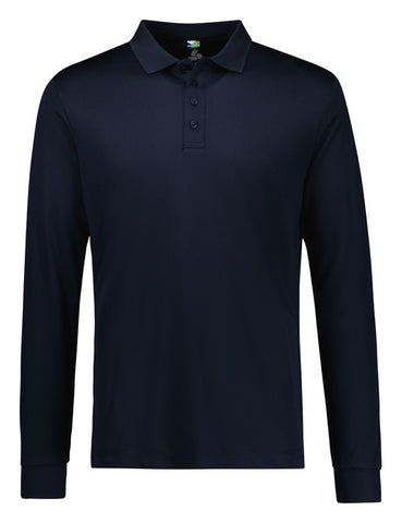Action Mens Long Sleeve Polo Navy front view