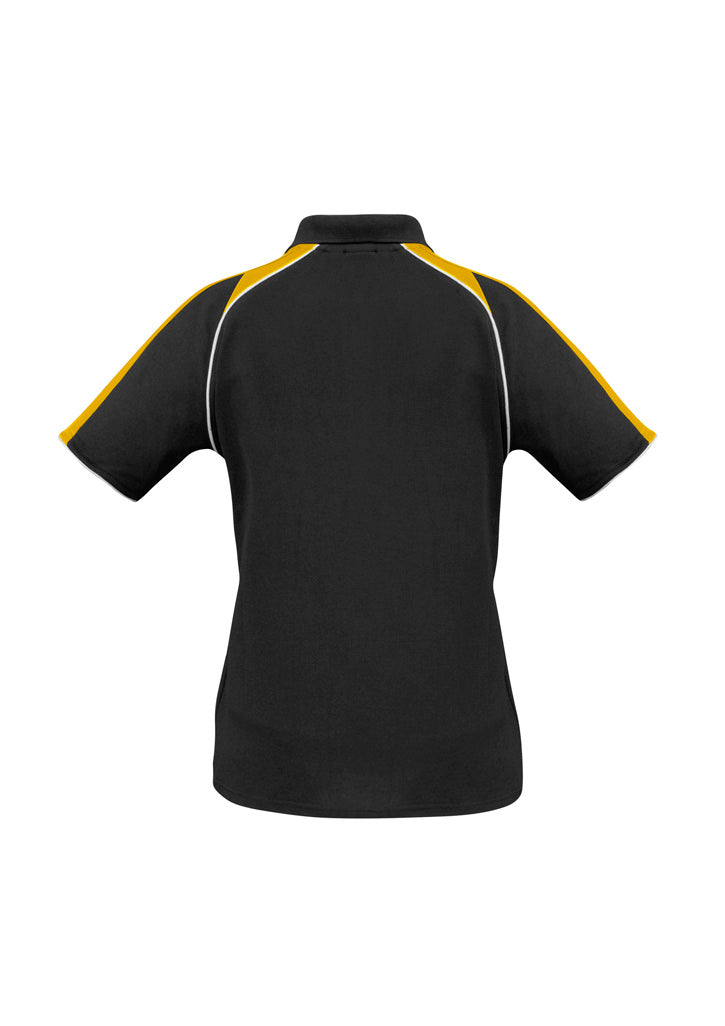 Triton Womens Short Sleeve Polo Black/Gold/White back view