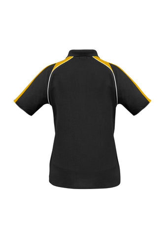 Triton Womens Short Sleeve Polo Black/Gold/White back view