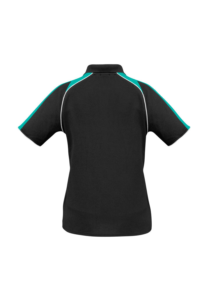Triton Womens Short Sleeve Polo Black/Teal/White back view