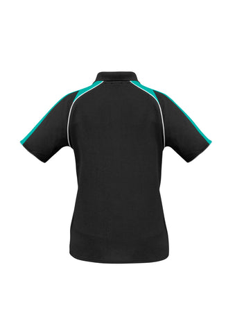 Triton Womens Short Sleeve Polo Black/Teal/White back view