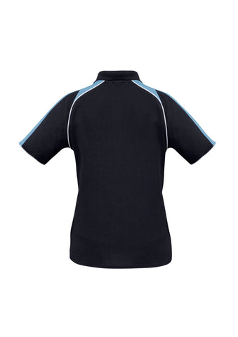 Triton Womens Short Sleeve Polo Navy/Spring Blue/White back view