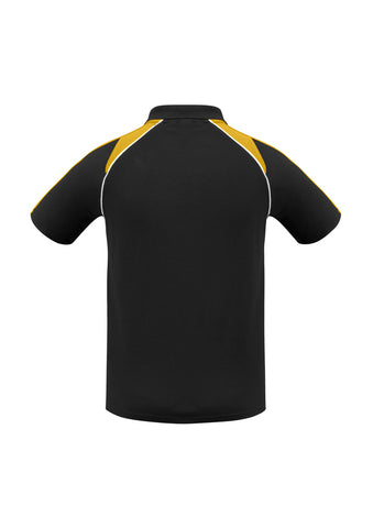 Triton Mens Short Sleeve Polo Black/Gold/White back view